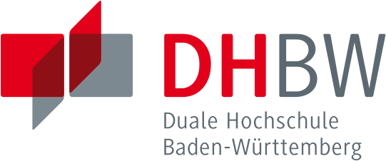 Logo Duální vysoké školy Baden-Württemberg (DHBW) v červené a šedé barvě.