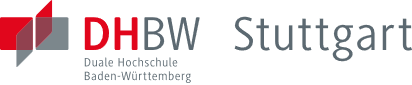 Logo der Dualen Hochschule Baden-Württemberg (DHBW) Stuttgart, bestehend aus dem Schriftzug "DHBW" in Rot und "Stuttgart" in Grau, sowie einer grafischen Darstellung in Form von stilisierten roten und grauen Blöcken.