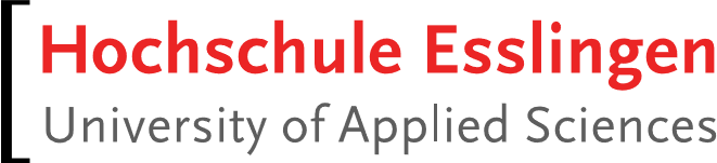 Logo der Hochschule Esslingen mit dem Schriftzug "Hochschule Esslingen" in roter Schrift und "University of Applied Sciences" in grauer Schrift.